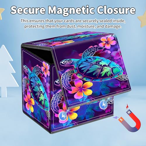Card Deck Box for MTG Commander,Collectible Trading Storage Box Fits 120+ Single Sleeved Cards Magnetic Case PU Leather for Magic Commander TCG CCG MTG,Glitter Sea Turtle - color: Glitter Sea Turtle