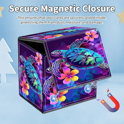 Card Deck Box for MTG Commander,Collectible Trading Storage Box Fits 120+ Single Sleeved Cards Magnetic Case PU Leather for Magic Commander TCG CCG MTG,Glitter Sea Turtle - color: Glitter Sea Turtle