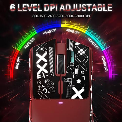 ATTACK SHARK X11 59g Lightweight Wireless Gaming Mouse,RGB Charging Dock,Tri-Mode-BT/2.4G Wireless/Wired Mouse with Grip Tape,22000 DPI,5 Programmable Buttons for Pc/Mac/Xbox(Red&Sticker) - color: Red & Griptape