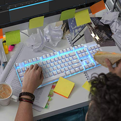 Merdia 104 Keys Full Size Mechanical PC Gaming Keyboard | Brown Switch Hot Swappable White Mechanical Wired Computer Keyboards | Ice Blue LED Backlit 104 Keys US Layout Light Up Wired Gaming Keyboard - color: Brown Switch White
