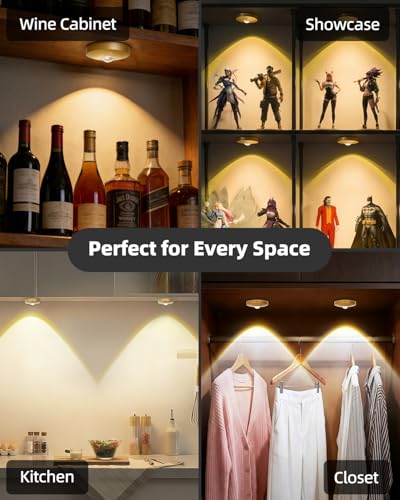 Rechargeable Puck Lights with Remote Control, 1500mAh Battery Operated Tap Lights, Dimmer & Timer Under Cabinet, Wireless LED Stick-On for Closet, Bedroom, Kitchen - Gold 3Pcs - color: Gold