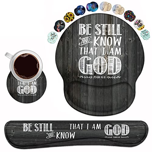 Keyboard Wrist Rest and Mouse Pad Wrist Support Set with Coasters, Ergonomic Gaming Mousepad Non-Slip PU Base for Home Office Working Studying Easy Typing & Pain Relief - Bible Verse Psalm 46:10 - color: Quotes Bible Verse Psalm 46:10