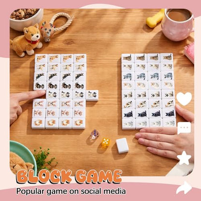 Hollowfly 2 Player Mahjong Block Set with Storage Bags 65 Tiles 30 mm Mahjong Push Tile Game with Animals Pattern No DIY Required for Friend Family Game Night Party Gift - style: Dog and Cat