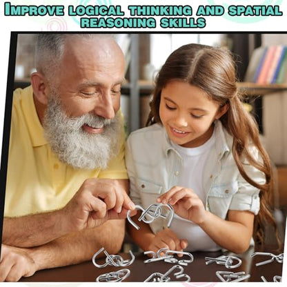 Metal Wire Puzzle Set of 8 with Pouch, Brain Teaser Puzzles IQ Test Ring Disentanglement Unlock Interlock Game Trick Metal for Party Favor Challenge(B Style) - style: B Style