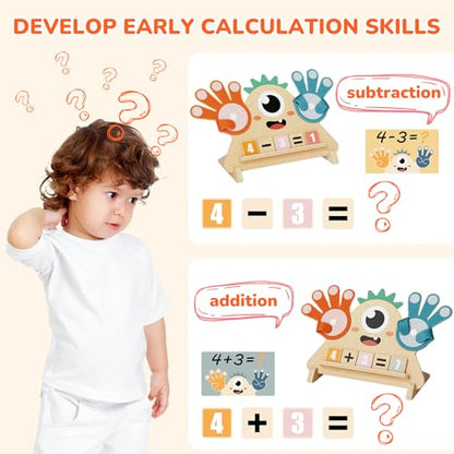 Finger Counting Math Toy for Kids 3-5, Montessori Monster Math Toy with Number Blocks, Hands-On Addition & Subtraction Learning Toy, Educational Birthday Gift for Toddlers - size: SIZE A