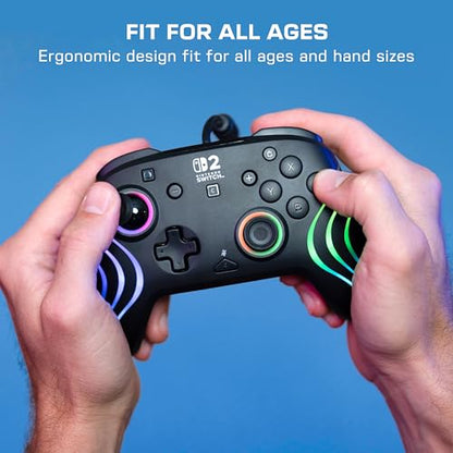 Turtle Beach Afterglow Wave Wired RGB Gaming Controller, Nintendo Switch 2 | Switch Lite, OLED, Hall-Effect Thumbsticks, 2 Mappable Back Buttons, Audio Controls, C-Button for GameChat, RGB Lights, Black - color: Black