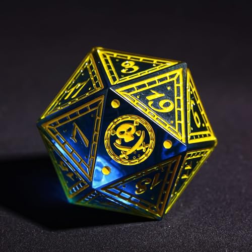 Cusdie 7-Piece Sharp Edges DND Dice Set with Pirate Design - Perfect for Tabletop RPGs Board Games Gifting and Collecting(Blue w/Yellow Pirate Pattern) - color: Blue W/Yellow Pirate Pattern