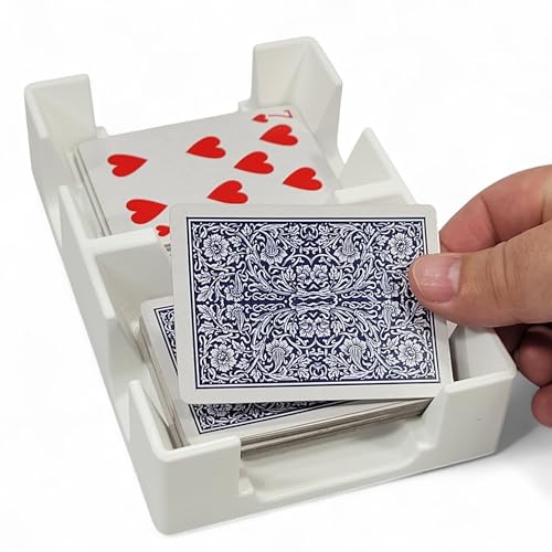 Revolving Two Deck Playing Card Tray for 1-2 Decks: Made in USA (White) | Rotates 360°, Plastic, Holds up to 2 decks, Includes swivel turn table base, for Canasta, Rummy, UNO, Newt's Playing Cards - color: White, size: 2 Deck