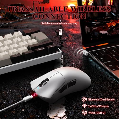 MAMBASNAKE Attack Shark V3 PRO 62g Superlight Wireless Gaming Mouse,RGB Magnetic Charging Dock,BK52820 Tri-Mode BT/2.4G Wireless/Wired Mouse,25000DPI,500mAh,5 Programmable Buttons for Pc/Mac,White - color: White
