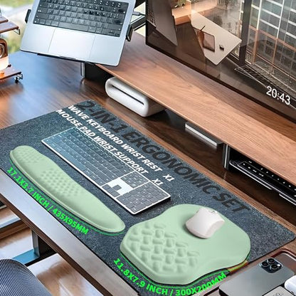 2-in-1 Ergonomic Set, Wave Keyboard Wrist Rest and Massage Slope Mouse Pad Wrist Support, Rebound Memory Foam for Relieve Carpal Tunnel Syndrome and Wrist Pain (Light Green) - color: Light Green