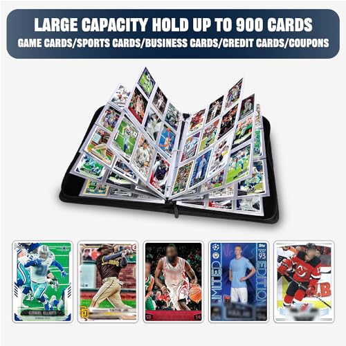 Sports Card Binder 9 Pocket Fits 900 Cards, Trading Card Binder Album Display Holder with 50 Removable Sleeves for Hockey, Basketball, Baseball, Football, Yugioh, MTG, Games Trading Cards | 9-Pocket Structure With 50 Removable Sleeves, Stores 900 Cards, S