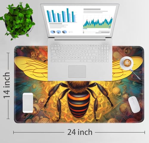 JVGFYNKL MTG Playmat + Drawstring Travel Pouch + 6 Dice Counter, for Tabletop Trading Card Game Playmats or Large Mouse Pad, Anti-Slip Rubber 24 x 14 in, Psychedelic Bee TCG Playmat - color: JV-Playmat-1-F-157