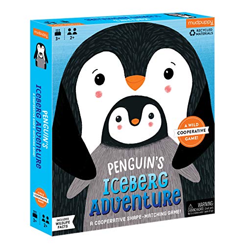 Mudpuppy Penguin's Iceberg Adventure Cooperative Game from Shape Matching Game with 1 Game Board, 2 Penguin Movers, 1 Snowflake Token, 29 Tiles & Wildlife Facts, Perfect for Family Game Night, 3++ - color: Penguin Iceberg