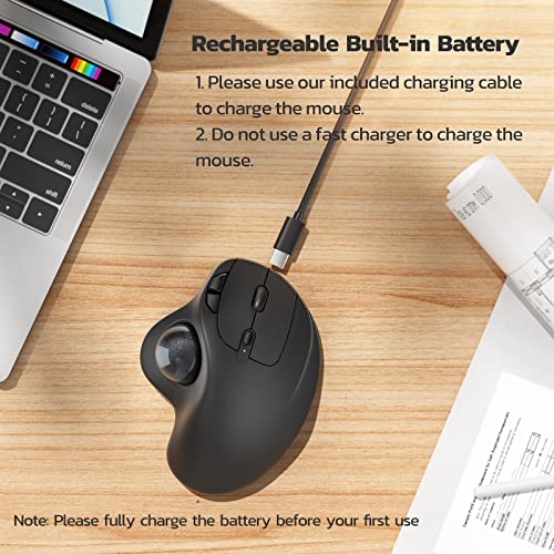 Nulea M501 Wireless Trackball Mouse Ergonomic Thumb Control, 4 DPI Levels | Rechargeable rollerball mouse with Bluetooth USB receiver,3 device use,smooth tracking,compatible with PC Mac Windows-Black - color: D-Black