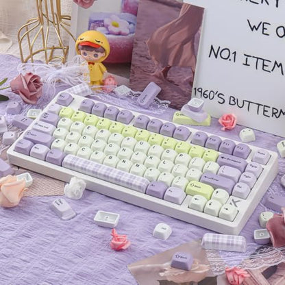 Tsungup MOA Purple&Yellow Keycaps, 130 Keys Taro Fanggezi Custom Keycaps | PBT Cute Dye Sub Key Caps Keyboard Keycap Set for MX Switches Mechanical Keyboard - color: Purple Yellow