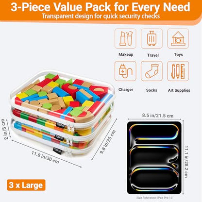 YQBRAO 3-Pack Large Clear Hard Shell Zipper Case, 1.2mm Rigid Toy & Cosmetic Bags, Heavy-Duty Diaper Bag Pouch Set with YKK Zippers, Waterproof Travel & Makeup Organizer - color: White, size: 3 Pack(L)