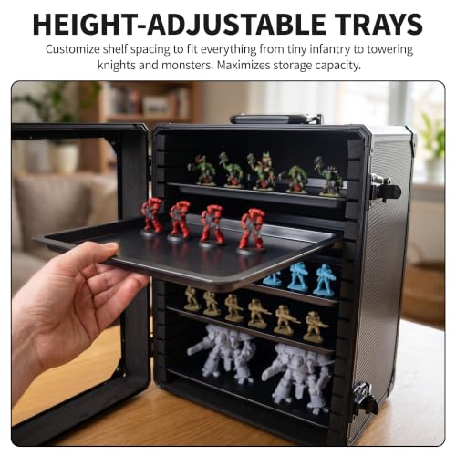 Miniatures Storage Transport Case Aluminum Alloy Locked Carry Box | 5 Adjustable Magnetic Metal Trays ;Dual Anti-Theft Security Locks ;No Assembly Required