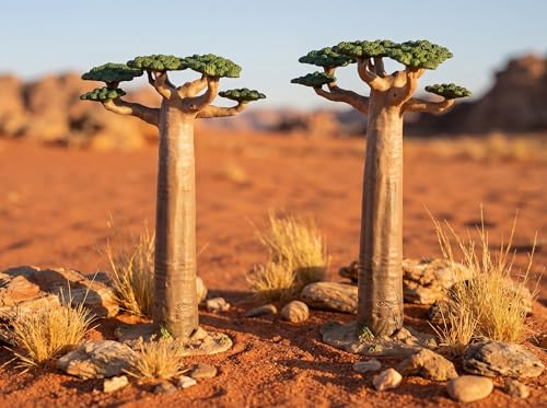 2Pcs Mini Model Trees - Imitation Baobab Tree Mini Tree Figurines Diorama Supplies Artificial Tree Fake Plants for Train Scenery Architecture Landscape Desert Scene Sand Table Decor