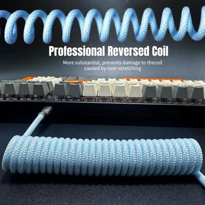 USB C Coiled Keyboard Cable,Custom 1.5ft Coil + 3ft Extension Mechanical Keyboard Cable with Detachable Metal Aviator,Nylon Braided USB C to USB A for Gaming Keyboard, PC,Computer Gamer & Enthusiasts - color: Blue