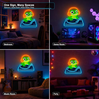 Frog DJ Neon Sign, Music Neon Signs for Wall Decor, Cute LED Light Up Sign for Bedroom, Game Room, Man Cave, Bar, Studio and Party Decor, USB Powered Dimmable Funny Wall Art Gift for DJ Music Lovers - style: DJ Frog