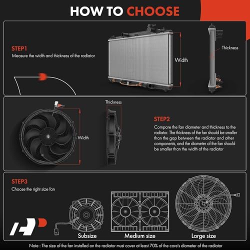 A-Premium 12'' 12 inch Slim Universal Electric Cooling Fan Assembly | 1700 m3/h, 12V 80W, Pull Fan with Mount Kit - style: 12 inch