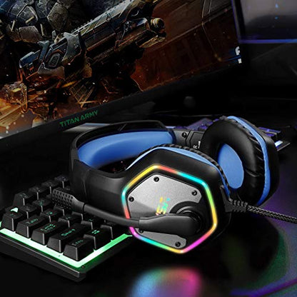 EKSA E1000 Gaming Headset, Computer Headphones with Noise Canceling Mic & RGB Light, 7.1 Surround Sound, Compatible with PC, PS4 PS5 Console, Laptop (Blue) - color: Blue