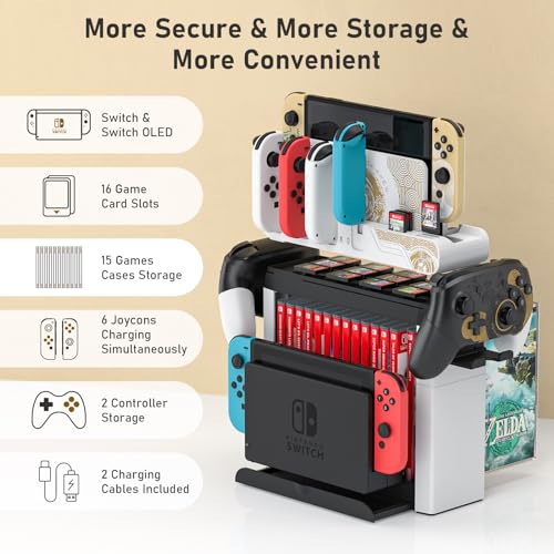 Switch Games Organizer Station with Controller Charger, Charging Dock for Nintendo Switch & OLED Joycons, Switch Mounts, Brackets & Stands for Games, the Legend of Zelda: Tears of the Kingdom Edition - color: Tears of the Kingdom Edition