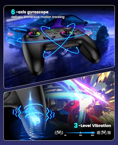 Switch 2 Pro Controller, 1000mAh Battery, Wireless Bluetooth Controller with Hall Effect Joysticks & Triggers, for Switch2/Switch/Switch OLED/Switch Lite, with 7 Light Modes/Paddle/Turbo/Motion/Charging Dock - color: Black