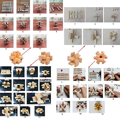 18 Pack Large Wooden Brain Teaser Puzzles Wooden Burr Puzzles Brain Teaser Puzzle with Gift Packing Box Magic Puzzle Games Toys Stocking Stuffers Party Favors for Kids and Adults (Natural Wood) - style: Natural Wood