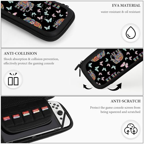 PPIKTC Portable Hard Shell Case Compatible with Nintendo Switch, Shockproof Game Console Holder Bag with Carrying Straps, Elephant Butterfly - color: Design (328)