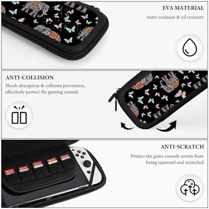 PPIKTC Portable Hard Shell Case Compatible with Nintendo Switch, Shockproof Game Console Holder Bag with Carrying Straps, Elephant Butterfly - color: Design (328)