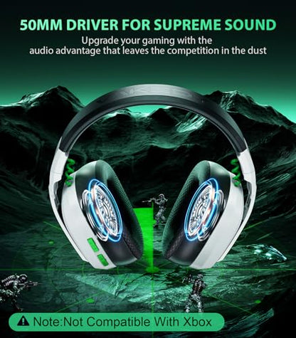 Wireless Gaming Headset for PS5, PS4 & PC, 20ms Ultra-Low Latency, 2.4GHz USB & BT 5.4, Noise Canceling Mic, 50H Battery, Compatible with Switch, Mac & Mobile, Ideal for Fortnite & Call of Duty - color: White/Black