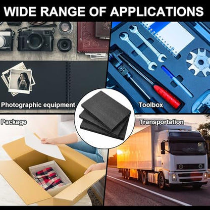 Frienda 4 Pcs 12" x 8" x 2" Polyethylene Foam Sheet Thick Black Packing Foam Padding Customizable PE Board Cushion Inserts for Cases Craft Shipping Moving DIY Projects Toolbox Storage - size: 12 x 8 x 2 inches