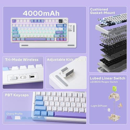 EPOMAKER X Aula F75 MAX Wireless Mechanical Keyboard with TFT Screen and Knob, Gasket Gaming Keyboard in 75% Layout, Hot Swappable, RGB Backlight, for PC/Mac/Linux (Blue&White&Purple) - color: Blue&White&Purple