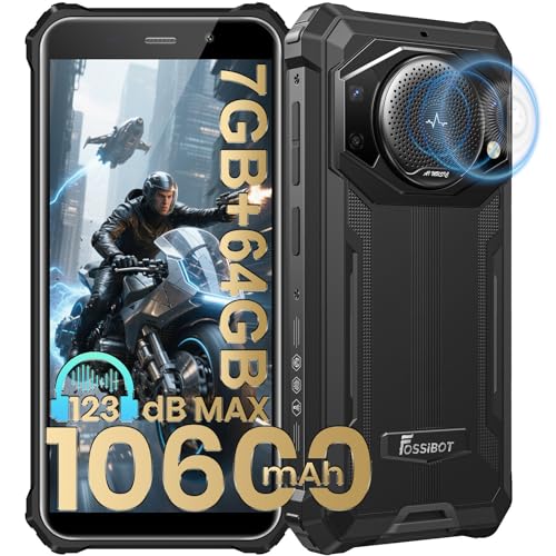 FOSSIBOT F101P Rugged Call Phone，Android 13 7GB+64GB /1TB Rugged Smartphone 10600mAh Unlocked Phone 123dB Loud Volume Phone 5.45" 24MP+8MP Camera Waterproof Smartphone 4G Dual SIM OTG Octa-core 18W - color: Black