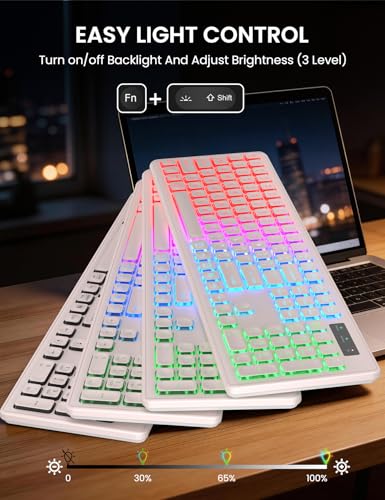 Wireless Keyboard and Mouse Combo, RGB Backlit, Rechargeable & Light Up Letters, Full-Size, Soft Typing, Sleep Mode, 2.4GHz Quiet Keyboard Set for Mac, Windows, Laptop, PC, Trueque KM42Pro | Light Up Letters, Full-Size, Soft Typing, Sleep Mode, 2.4GHz Qui