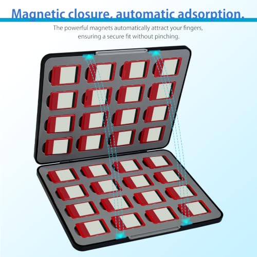 ONETIAOLONG Switch Game Case Holder for Switch 2 & OLED & Lite with 32 Cartridge Slots and 32 Micro SD Card Storage with Magnetic Closure,Protective Hard Shell for Easy carrying (Black, 32-slots) - size: 32-slots