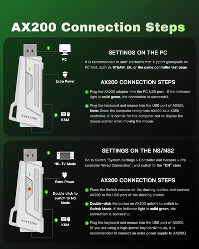 AX200 Keyboard & Mouse Adapter for PC, Nintendo Switch, Aim Assist | Compatible with Nintendo Switch 2, Supports COD, Apex Legends and more.