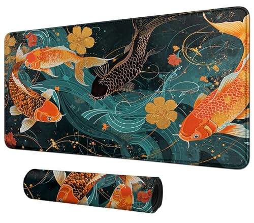 Gold and Black Fish for MTG & TCG Playmat Mouse Pad,BFDHGQZC 24" x 14" Game Mat for MTG/RPG/CCG Trading Card Game Playmats Table Mat Perfect for Card Games Video Games Computer Office - color: Gold and Black Fish