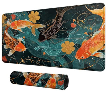 Gold and Black Fish for MTG & TCG Playmat Mouse Pad,BFDHGQZC 24" x 14" Game Mat for MTG/RPG/CCG Trading Card Game Playmats Table Mat Perfect for Card Games Video Games Computer Office - color: Gold and Black Fish