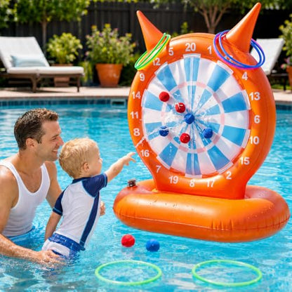Kids Pool Toys Games, Inflatable Dart Board Ball and Ring Toss Water Game | Pool Dart Board for Fun Summer Swimming Pool Party Beach Lawn Outdoor Camping Float Games for 3-12 Yrs Kids Adults Family