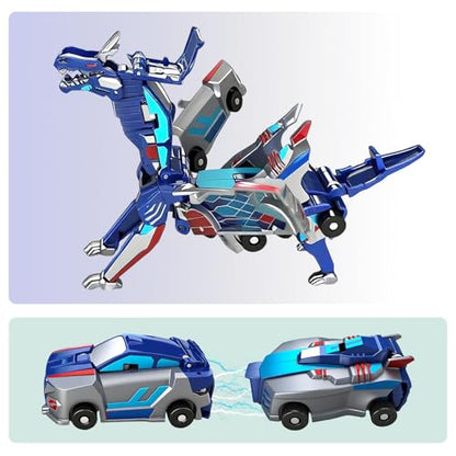 Collision Transforming Dinosaur Car Toy, 2-in-1 Magnetic Cars Convert to Dinosaur Robot, Crash-Activated Deformation, Mother's Day Birthday Gift for Boys Girls Age 3-12 (Blue) + 2 Dino Stickers - color: Blue