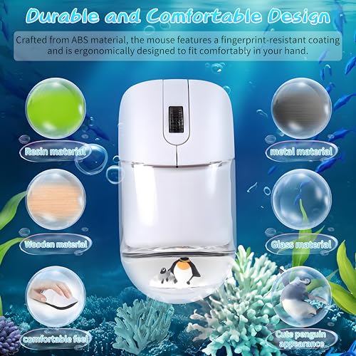 Wireless Mouse -Cute Clear Aqua Design, Water Mouse with Optical Precision, Silent Clicks, Lightweight & Floating Animal Transparent Retro Style for Home Office, Great for Kids & Adult(Penguin-White) - color: Penguin-White
