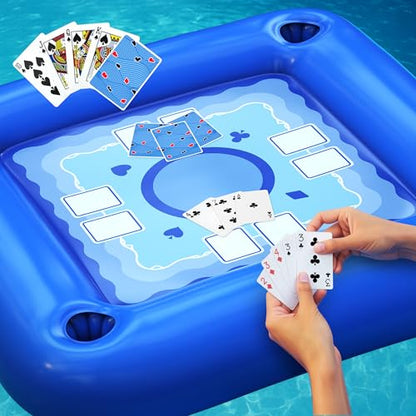 DIMROM Floating Table for Pool with Cup Holders – Adult Pool Games with Waterproof Cards – Pool Float Games – Perfect for Party, Snacks, Drinks, Hot Tub & Summer Fun