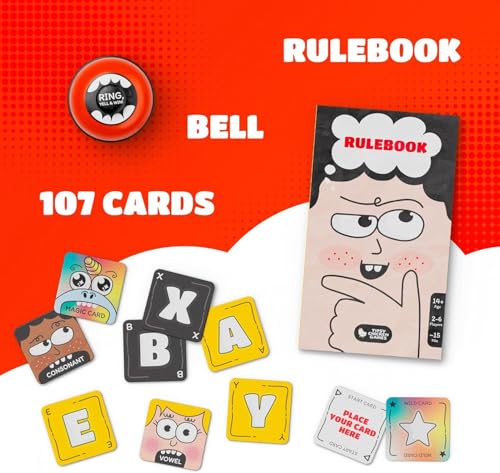 Yell Spell Word Game, Race to Ring The Bell in Fast Competitive Letter game with engaging wordplay. Card Games for Game Nights, Easy to learn Teen Party Games & Adults Board games for 2 - 6 Players
