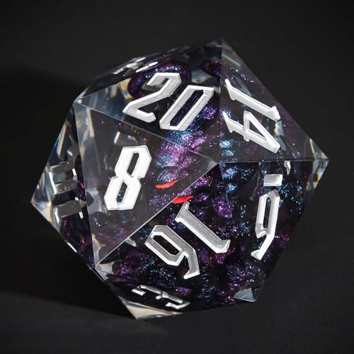 Cusdie Large D20 DND Dice 55mm with Sharp Edges, D&D 20 Sided Dice, Handmade Giant D20 for RPG, Table Games(Purple Black Octopus) - color: Purple Black Octopus