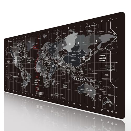 HGWALP Large Keyboard Gaming Mouse Pad Black World Map Mouse Pad with Anti-Slip Rubber Base, Extended XXL Long Gaming Mousepad Big Mouse Pads for Desk,31.5 X 11.8 Inch - color: World Map