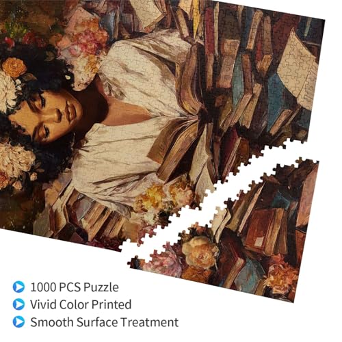 African American Woman Jigsaw Puzzles 1000 Pieces for Adults Black Women Reading Book Wooden Puzzle with Letters on Back Challenging Family Activity Games - color: Afr Book 01, size: 1000PCS