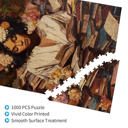 African American Woman Jigsaw Puzzles 1000 Pieces for Adults Black Women Reading Book Wooden Puzzle with Letters on Back Challenging Family Activity Games - color: Afr Book 01, size: 1000PCS