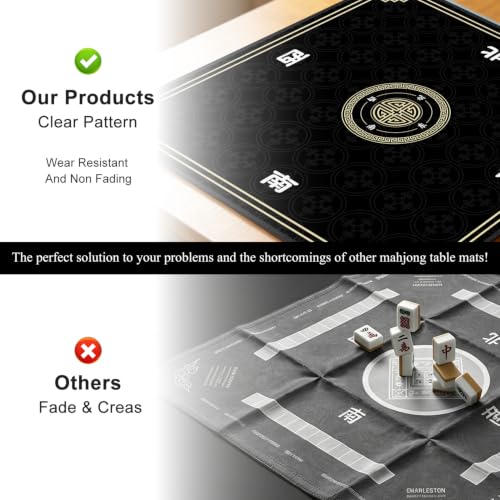 Mahjong Mat for Table, 31.5" x 31.5" Noise Reduction Non Slip Waterproof Mahjong Table Mat with Carrying Bag, Suitable for Mahjong, Poker, Board Games, Dominoes, and Card Games(Black) - color: Black